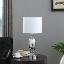 Load image into Gallery viewer, Metal Urn Table Lamp With White Drum Shade - Silver

