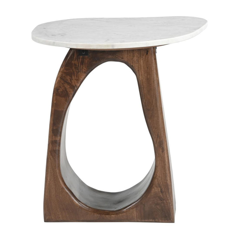 Marble And Solid Wood Free Form End Table - White And Walnut