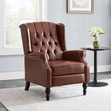 Load image into Gallery viewer, Upholstered Wingback Recliner With Nailhead Trim And Rolled Recessed Arms - Light Brown
