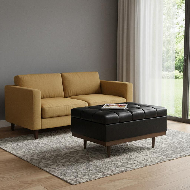 34" Upholstery Storage Ottoman - Walnut / Black