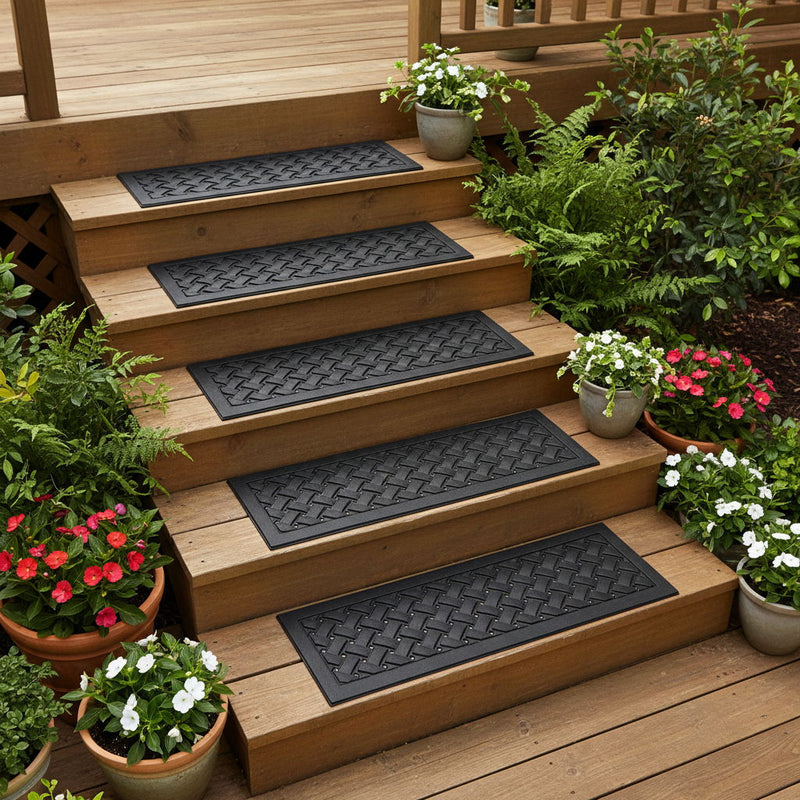 Lattice Outdoor Rubber Stair Treads (Set of 6) - Black
