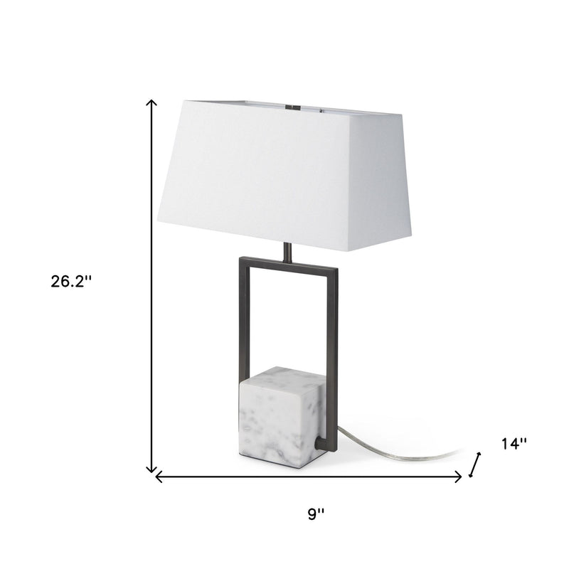 26" Marble Square Bedside Lamp With Shade - Gray