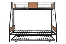 Load image into Gallery viewer, Metal Twin over Full Bunk Bed with Trundle/ Heavy-duty Sturdy Metal/ Noise Reduced/ Safety Guardrail/ Wooden Decoration/ Convenient Trundle / Bunk Bed for Three/ CPC Certified/ No Box Spring Needed
