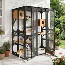 Load image into Gallery viewer, Outdoor Cat Enclosure With Sleeping Houses, Jumping Platforms, Scratching Post
