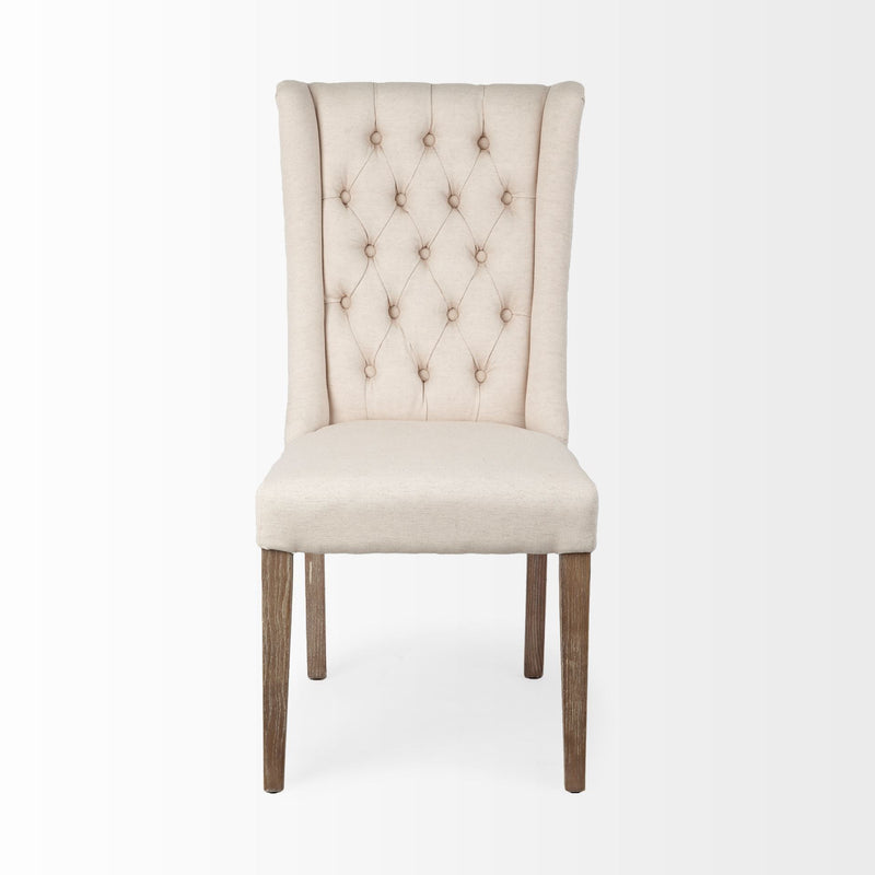 Tufted And Upholstered Linen Wing Back Dining Side Chair - Cream