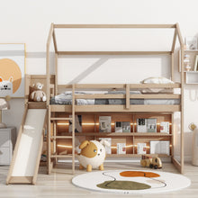 Load image into Gallery viewer, House Loft Bed With Slide, Storage Shelves And Light, Climbing Ramp
