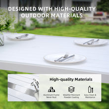 Load image into Gallery viewer, 6 Piece Dining Set Modern Outdoor Patio Furniture, 4 Dining Chairs &amp; 1 Dining Bench Sunbrella Fabric And 2 Tone Rectangle Table With Umbrella Hole - Matte White / Grayish
