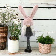 Load image into Gallery viewer, Fabric Easter Standing Gnome Tabletop Sculpture - Gray / Pink
