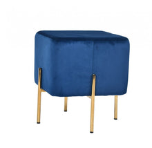 Load image into Gallery viewer, Velvet Cube Ottoman - Blue / Gold
