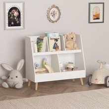 Load image into Gallery viewer, Kids Bookshelf And Toy Organizer, 5 Cubbies Wooden Open Bookcase, 2-Tier Baby Storage Display Organizer With Legs, Free Standing For Playing Room, Bedroom, Nursery, Classroom - White
