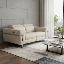 Load image into Gallery viewer, Italian Leather, Power Reclining Loveseat - Beige / Silver
