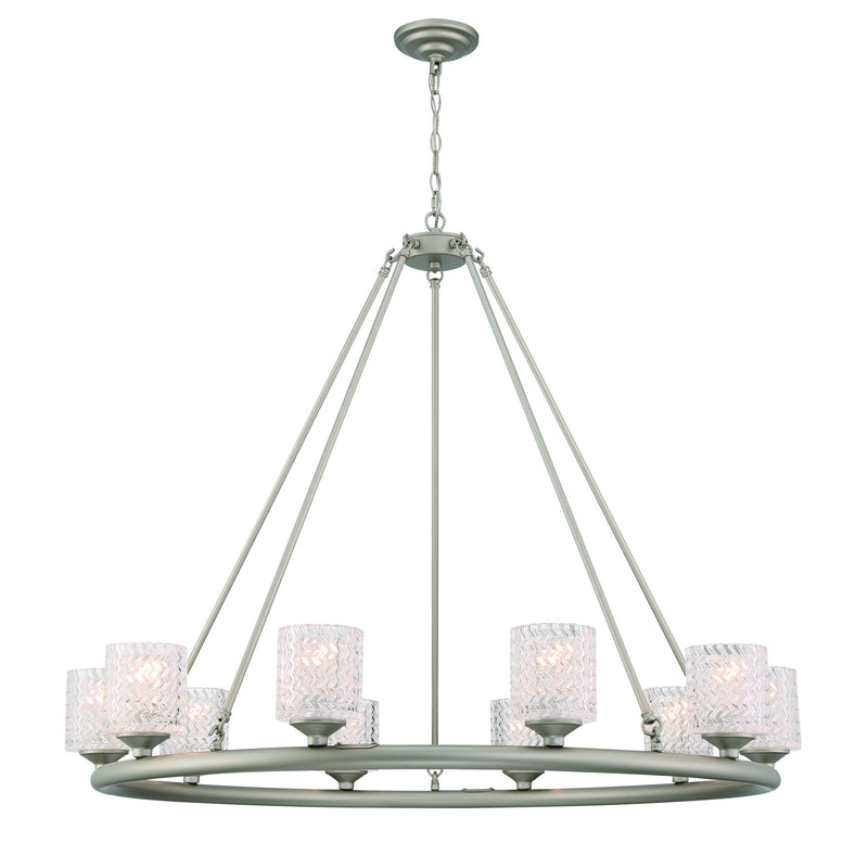 Shaded Ten Light Metal Dimmable Chandelier With Shades - Silver