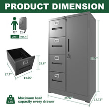 Load image into Gallery viewer, Metal Storage Vertical Filing Cabinet With Lock, 4 Drawers, 1 Door, Steel Construction, School / Office Use

