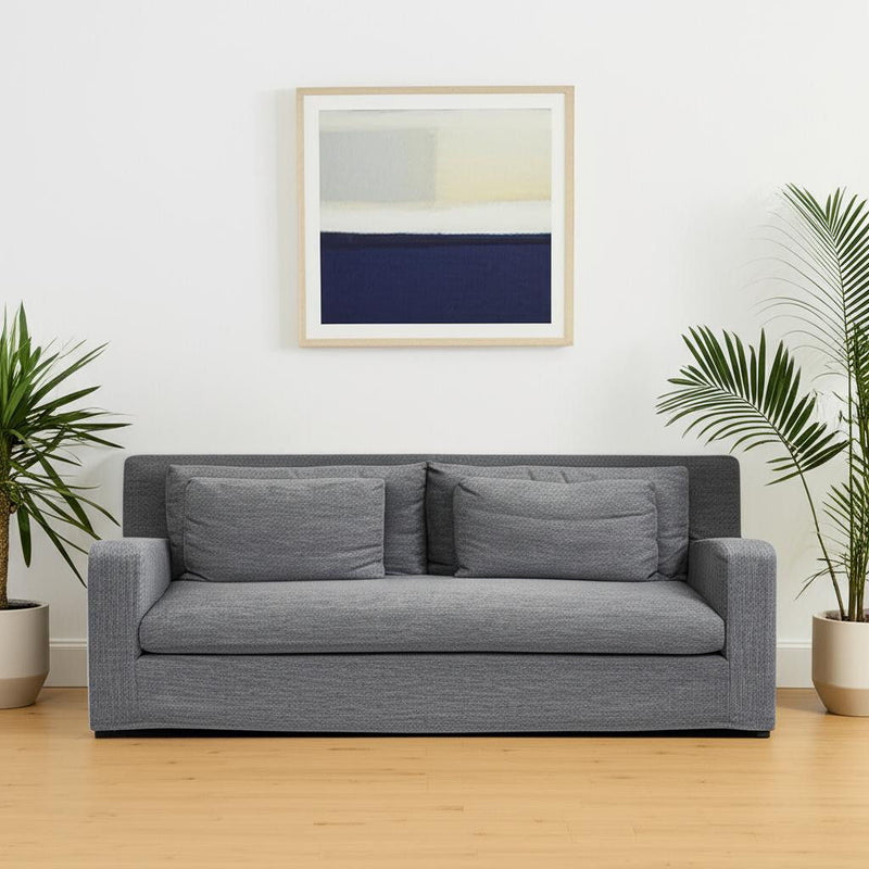 Slipcovered Fabric Sofa With Toss Pillows - Dark Gray