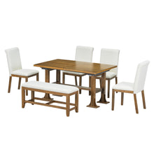 Load image into Gallery viewer, Topmax - 6 Piece Farmhouse Extendable Dining Table Set Trestle Kitchen Table Set With Removable Leaf And Upholstered Dining Chair And Bench For Dining Room
