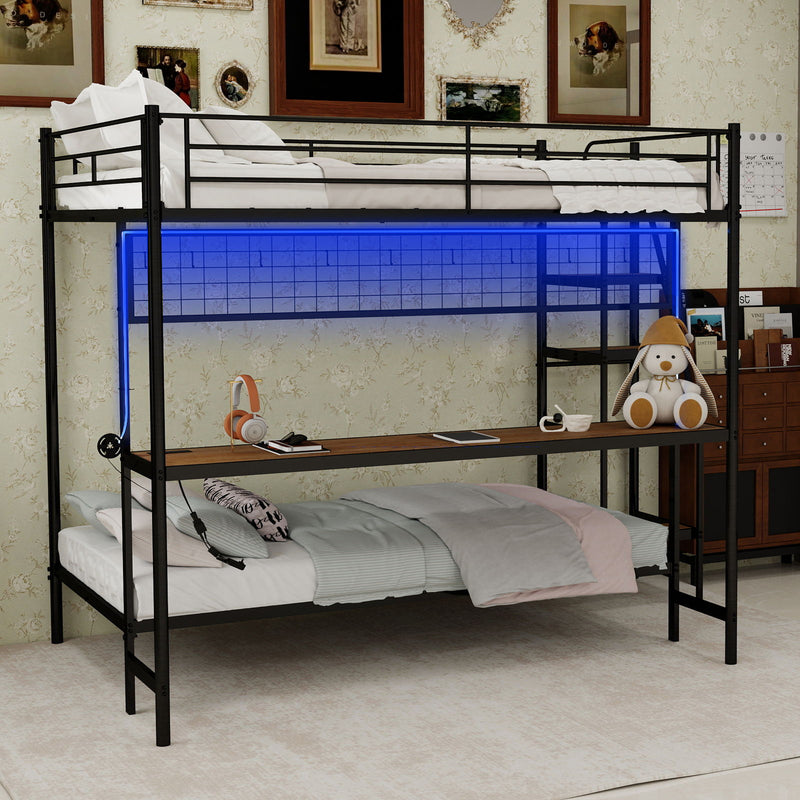 Bunk Bed With Built In Desk And LED Lighting