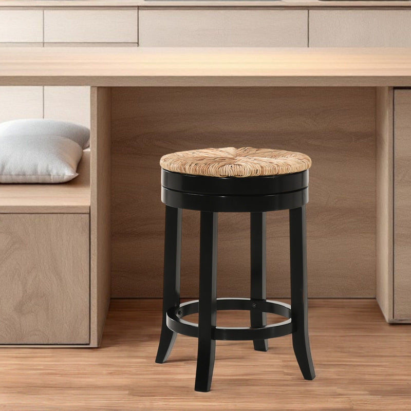 Solid Wood Swivel Backless Counter Height Bar Chair - Natural And Black