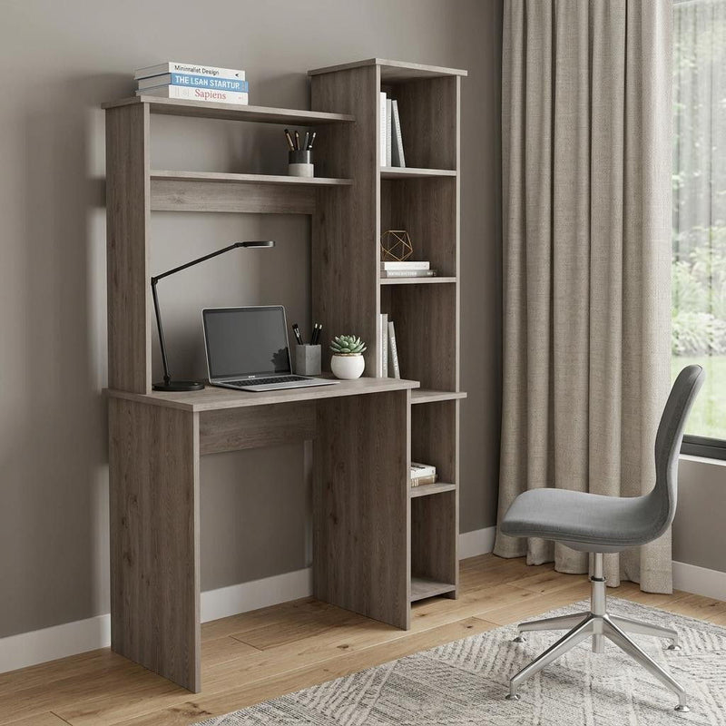 2 Piece Set Computer Desk With Hutch And Bookshelf - Light Gray