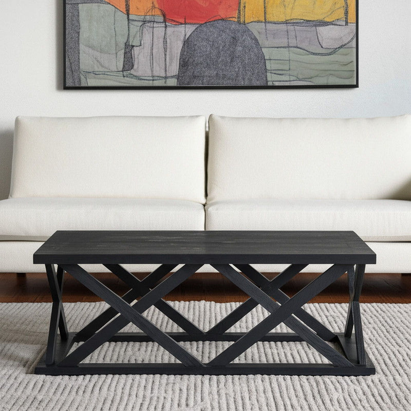 48" Solid Wood Geo Frame Coffee Table - Black