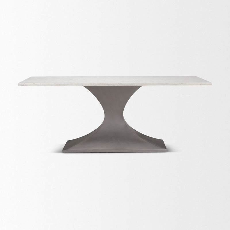 Marble Iron Pedestal Base Dining Table - White / Gray