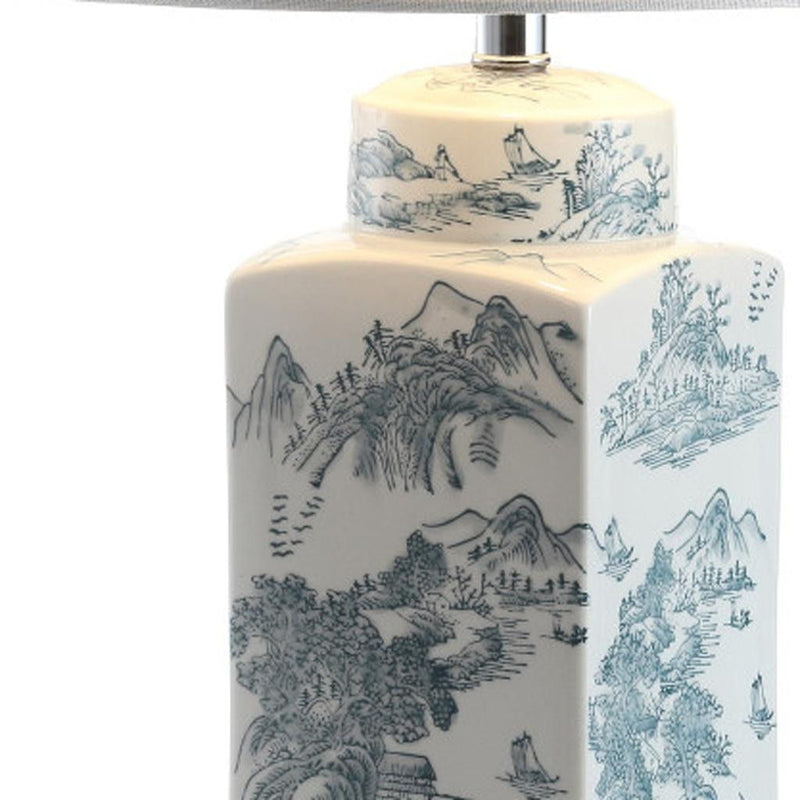 Table Lamp With Drum Shade - Blue / White