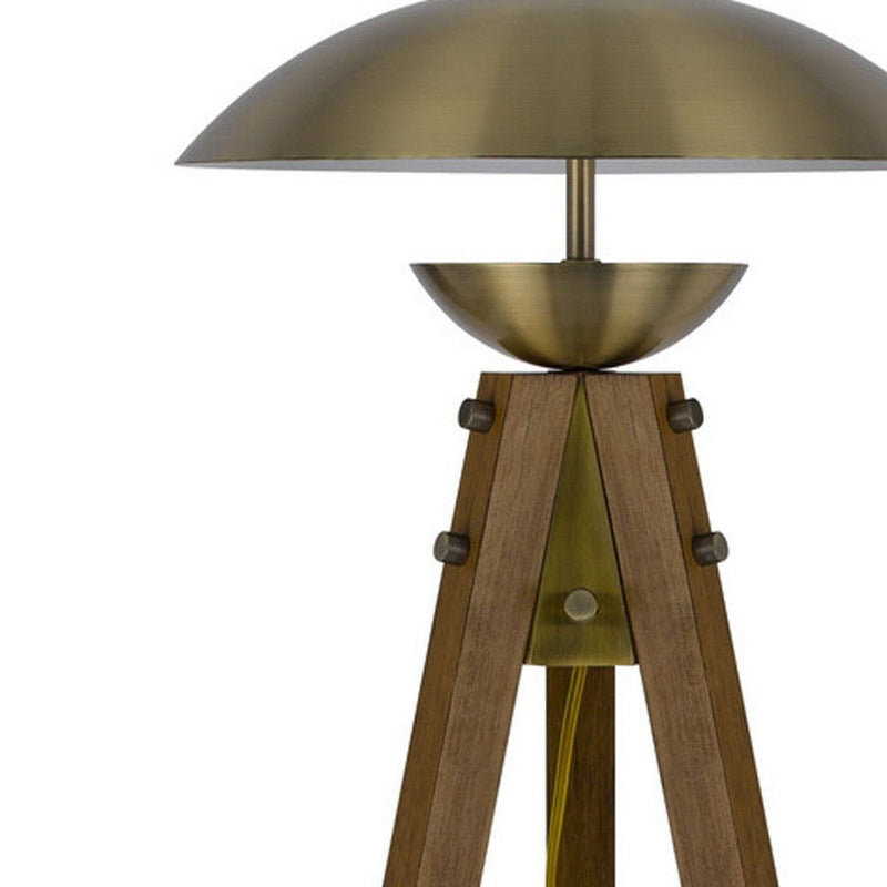 Tripod Floor Lamp With Antiqued Brass Dome Shade - Brass