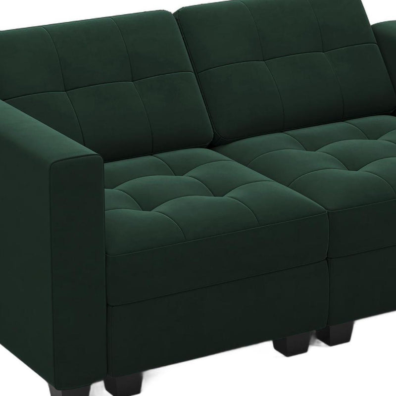 Velvet Loveseat With Storage And Toss Pillows - Green And Black