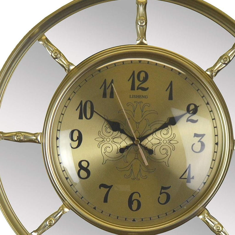 Mirrored Silent Pendulum Ornate Round Wall Clock - Gold / Silver