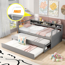 Load image into Gallery viewer, Daybed With 2 Trundles, 3 Storage Cubbies, Built In USB Charging Light
