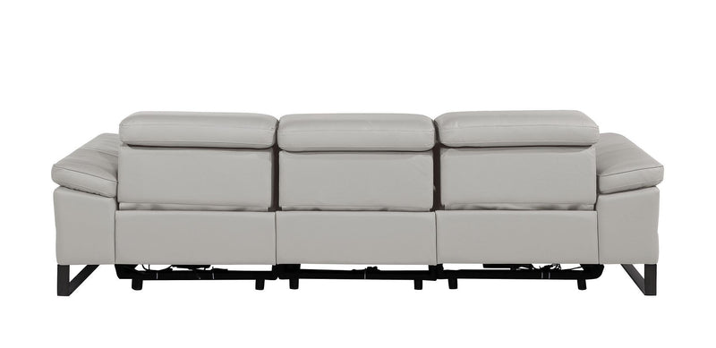 Top Grain Leather Reclining Metal USB Sofa (720333) - Light Gray
