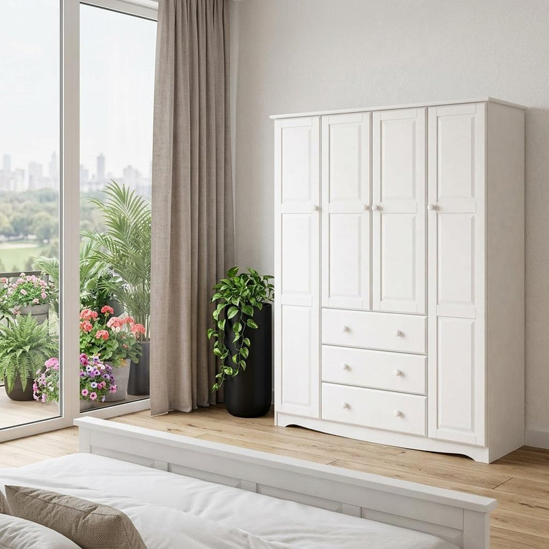 Solid Wood Four Door Three Drawer Combo Dresser (762935) - White