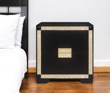 Load image into Gallery viewer, 26" Two Drawer Faux Crystal Bling Wood Nightstand - Black And Gold
