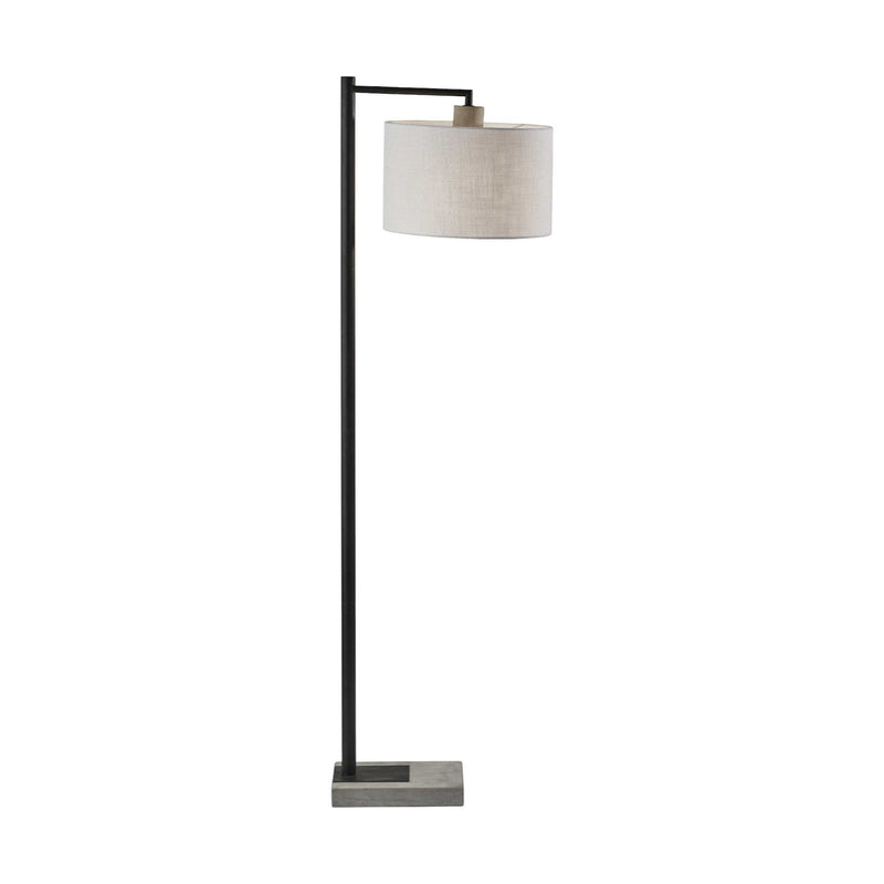Arc Floor Lamp With White Fabric Drum Shade - Gray And Black