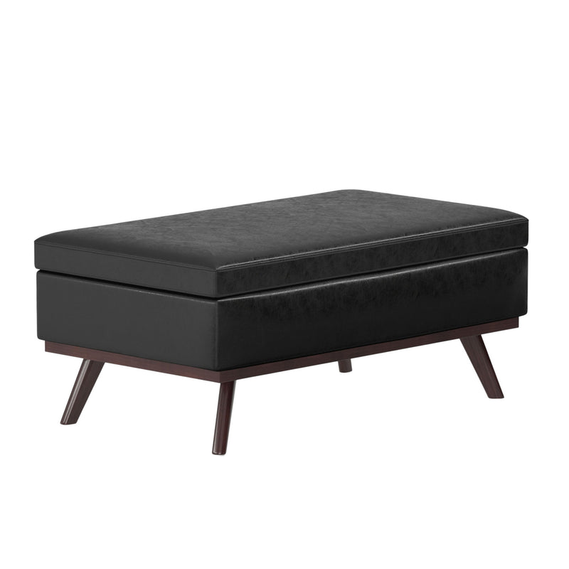 42" Leather Cocktail Ottoman With Storage - Black / Brown