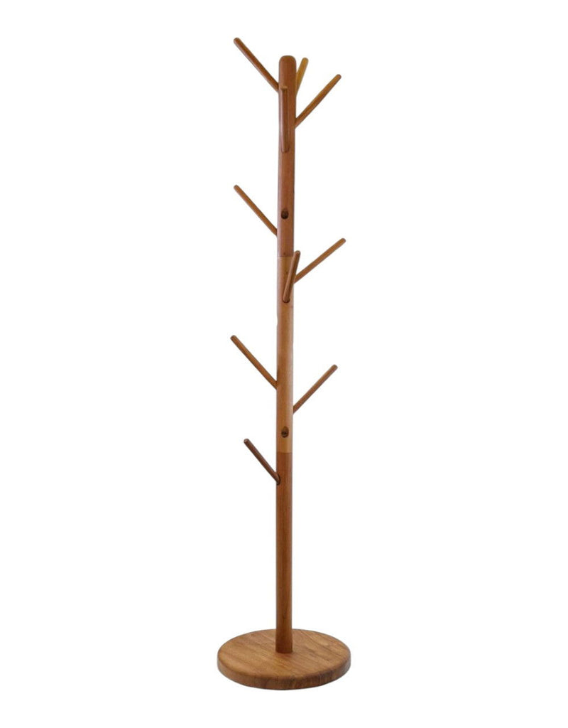Solid Wood Ten Hook Freestanding Coat Rack - Brown