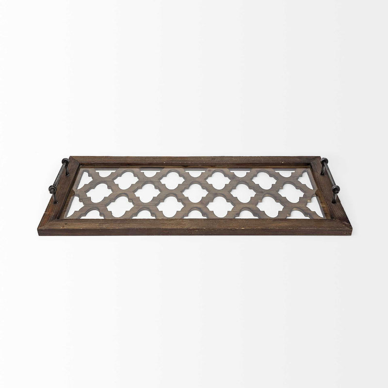 35" Wood Indoor Outdoor Tray With Handles - Silver