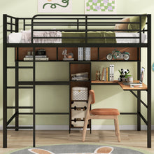 Load image into Gallery viewer, Full Size &amp; Loft Bed With L-Shaped Desk And Shelves - Black
