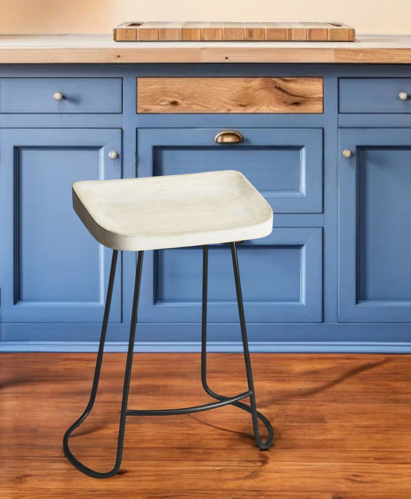 And Iron Backless Counter Height Bar Chair - Off White / Black