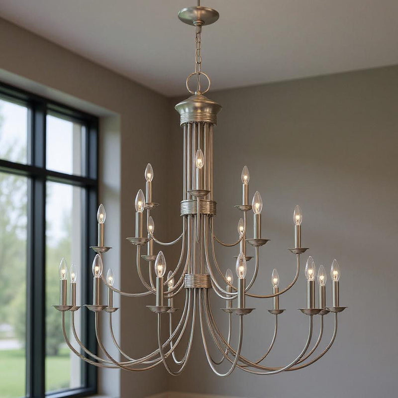 44'' Multi Light Dimmable Chandelier With Shades - Nickel
