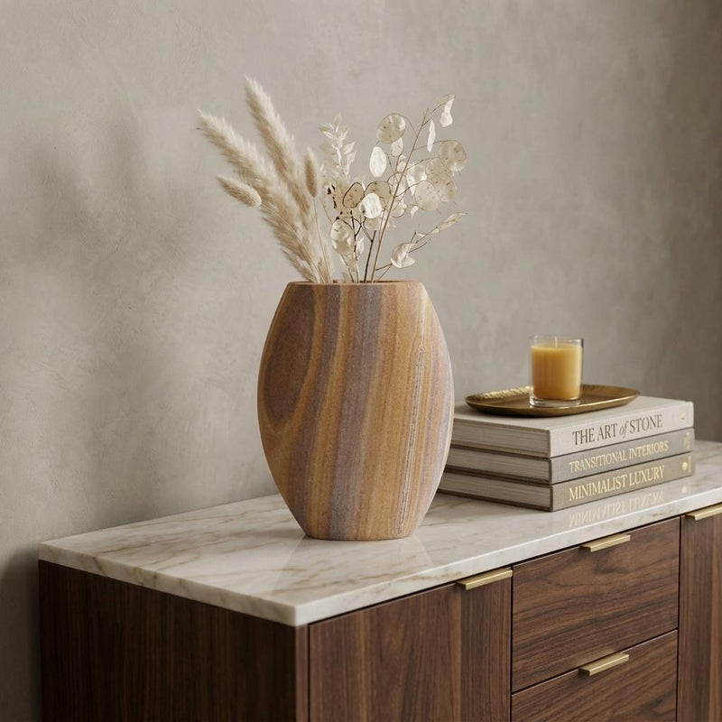 Stoneware Oval Table Vase - Taupe