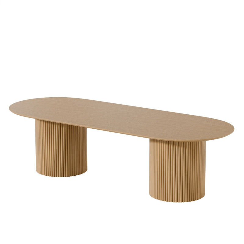 86" Wood Double Pedestal Base Oval Dining Table - Light Brown / Natural
