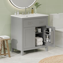 Load image into Gallery viewer, Bathroom Vanity With Ceramic Sink, Modern Single Bathroom Cabinet With 2 Doors And A Shelf, Soft Close Doors
