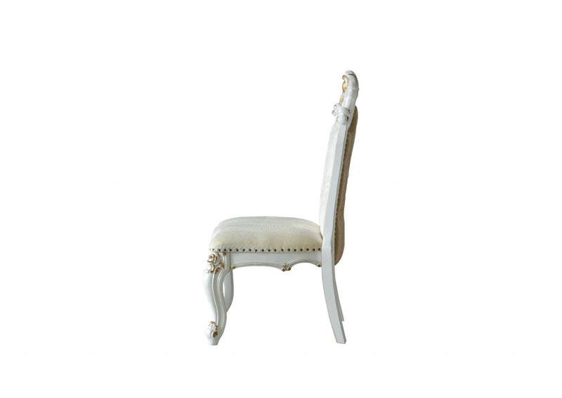 Faux Leather Damask Side Chair (Set of 2) - Beige And White