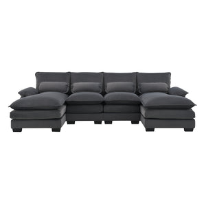 [VIDEO provided][New]109.8*55.9" Modern U-shaped Sectional Sofa with Waist Pillows,6-seat Upholstered Symmetrical Sofa Furniture,Sleeper Sofa Couch with Chaise Lounge for Living Room,Apartment,2 Color