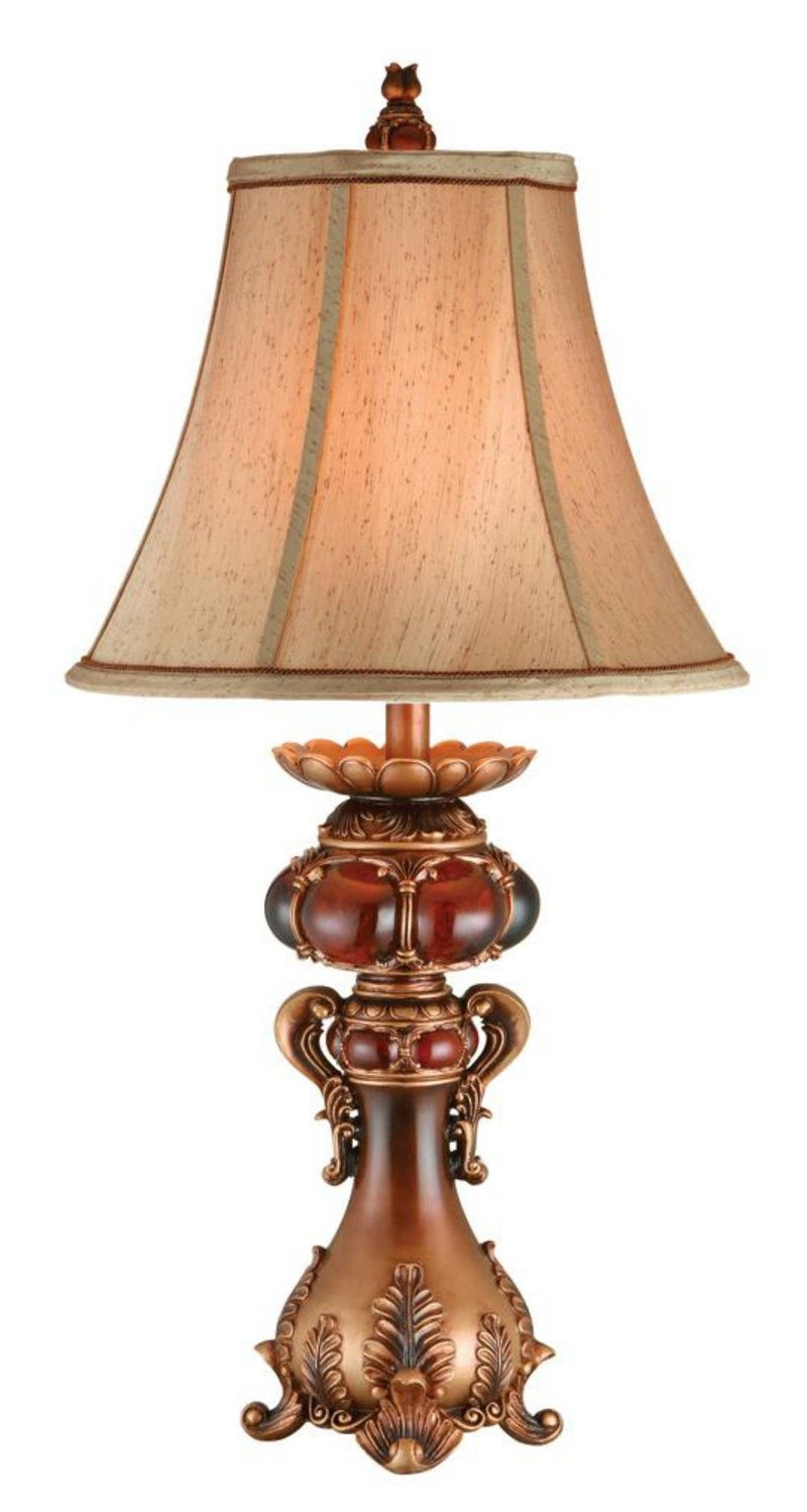 Antique Inspired Table Lamp With Linen Lamp Shade - Brown