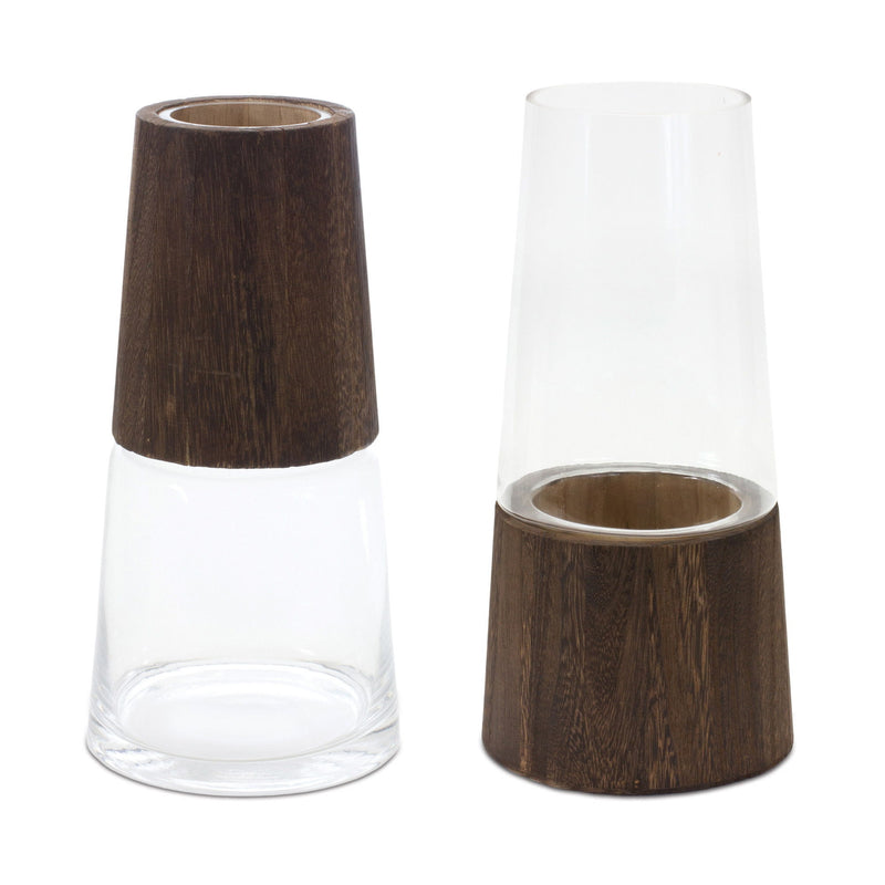 Tapered Table Vases With (Set of 2) - Brown / Clear