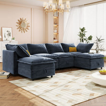 Load image into Gallery viewer, Versatile 6 Piece Modular Sofa Bed With Storage, Stylish Faux Double Layer Cushions, Comfortable &amp; Durable Design, Perfect For Any Living Space
