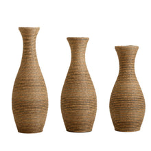 Load image into Gallery viewer, 3 Piece Artificial Rattan Floor Vase Set Decorative Accent For Living Room, Hallway &amp; Entryway, Ideal For Dried Or Silk Flower Arrangements - Beige
