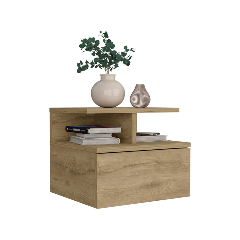 12" One Drawer Faux Wood Floating Nightstand - Light Brown