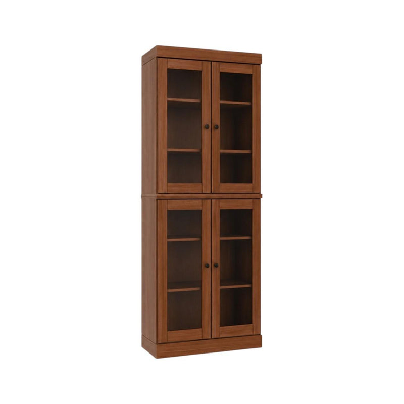 Solid Wood Adjustable Six Tier Library Bookcase With Four Doors (745689) - Coffee